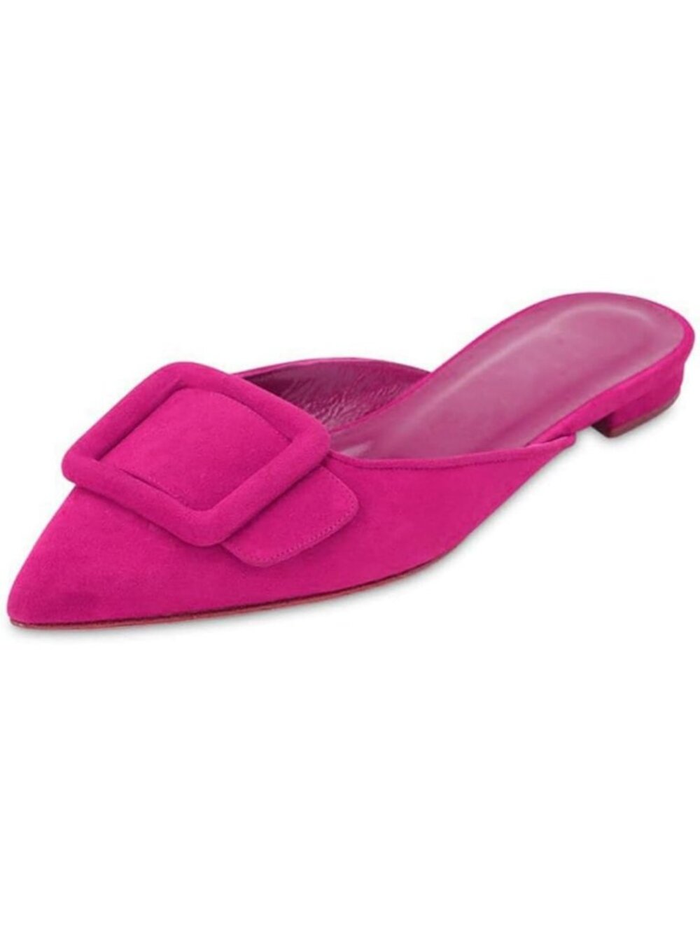 Chic Backless Suede Mules for Women, Pointed Toe Buckle Flat Slip-On Loafers